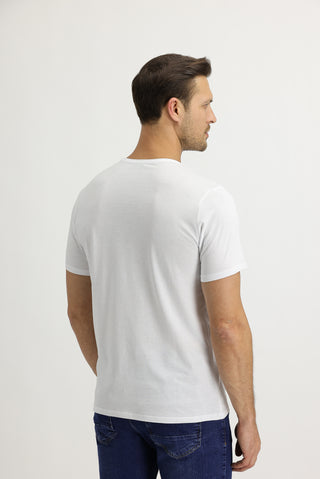 Beyaz V Yaka Slim Fit Dar Kesim Pamuk Tişört