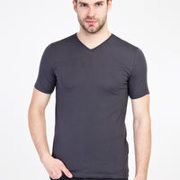 Koyu Antrasit V Yaka Slim Fit Dar Kesim Pamuk Tişört
