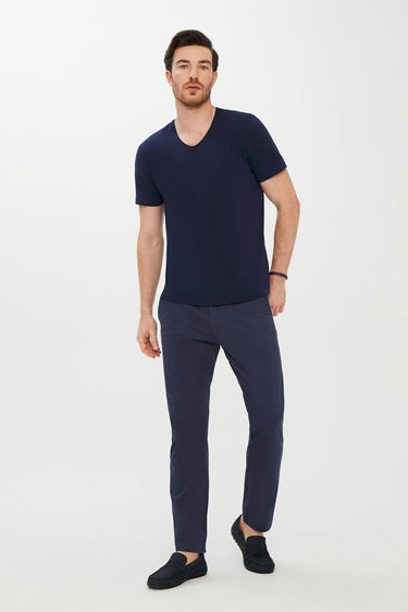 Koyu Lacivert V Yaka Slim Fit Dar Kesim Tişört