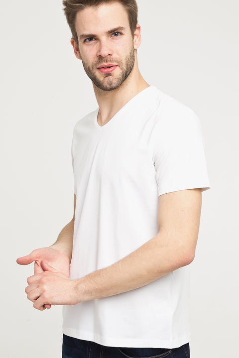 Beyaz V Yaka Slim Fit Dar Kesim Tişört
