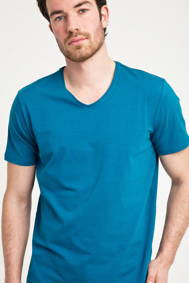 Petrol Yeşili V Yaka Slim Fit Dar Kesim Tişört
