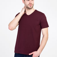 Koyu Bordo V Yaka Slim Fit Dar Kesim Tişört