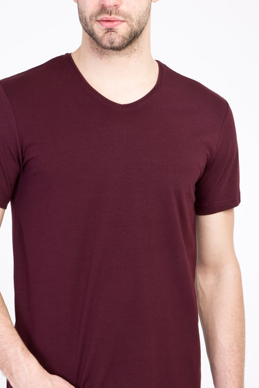 Koyu Bordo V Yaka Slim Fit Dar Kesim Tişört