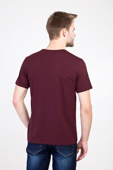Koyu Bordo V Yaka Slim Fit Dar Kesim Tişört