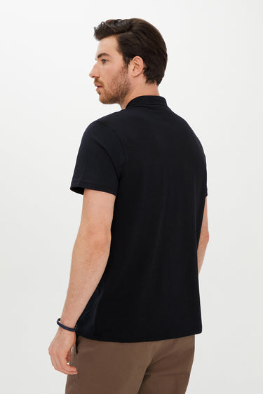 Siyah Cepli Polo Yaka Regular Fit Pamuk Tişört