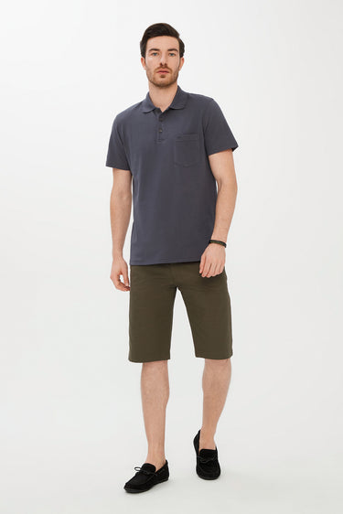 Orta Gri DÜZ POLO YAKA PİKE CEPLİ T-SHIRT