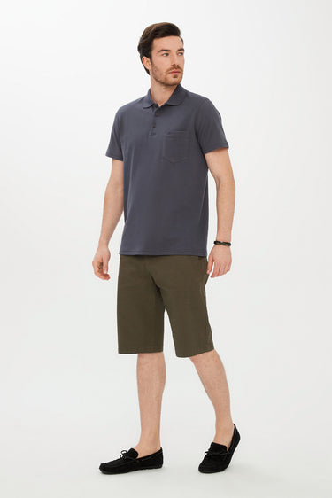 Orta Gri DÜZ POLO YAKA PİKE CEPLİ T-SHIRT