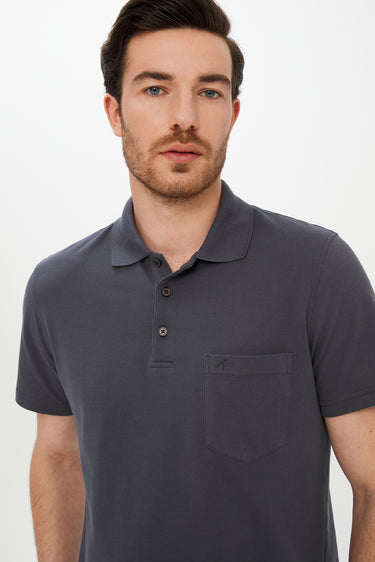 Orta Gri DÜZ POLO YAKA PİKE CEPLİ T-SHIRT