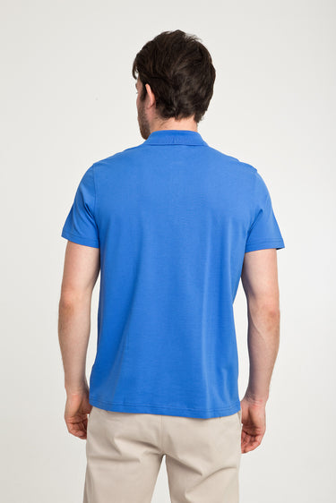 Kobalt Mavi Cepli Polo Yaka Düz Regular Fit Pamuk Tişört