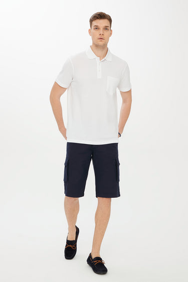 Beyaz Cepli Polo Yaka Regular Fit Pamuk Tişört