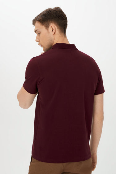 Koyu Bordo Cepli Polo Yaka Regular Fit Pamuk Tişört