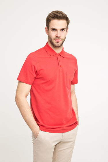 Koyu Nar Çiçeği Cepli Polo Yaka Regular Fit Pamuk Tişört