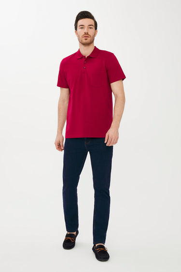 Kırmızı Cepli Polo Yaka Regular Fit Pamuk Tişört