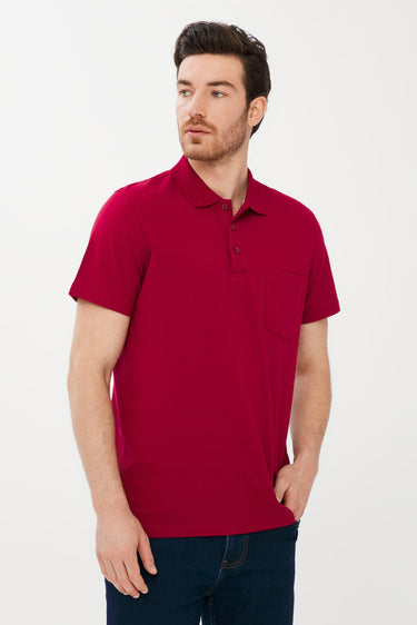 Kırmızı Cepli Polo Yaka Regular Fit Pamuk Tişört