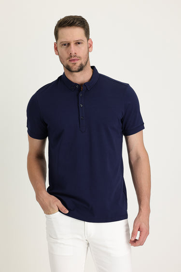 Koyu Lacivert Yarım İtalyan Yaka Regular Fit Süprem Tişört