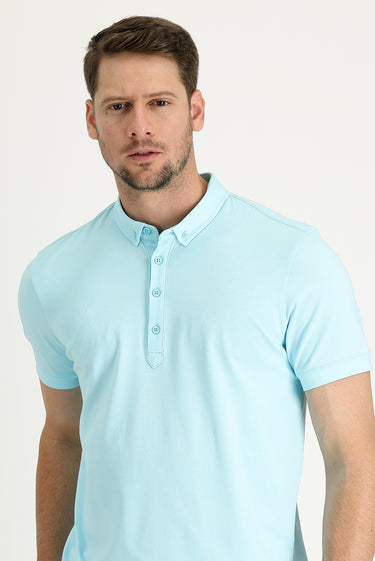 Su Mavisi Yarım İtalyan Yaka Süprem Tişört