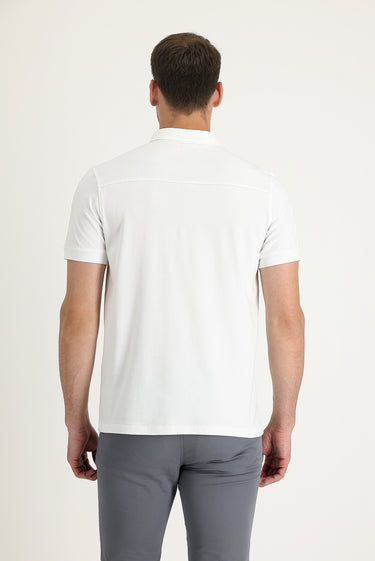 Beyaz Yarım İtalyan Yaka Süprem Tişört