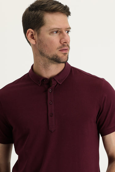 Vişne Yarım İtalyan Yaka Regular Fit Süprem Tişört