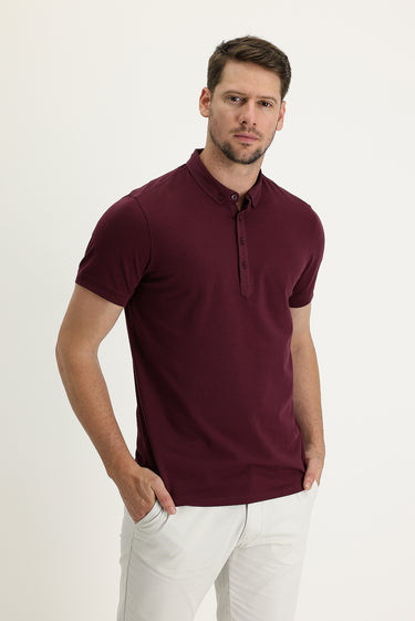 Vişne Yarım İtalyan Yaka Regular Fit Süprem Tişört