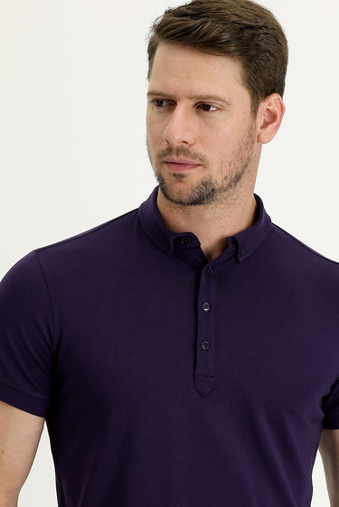 Koyu Mor Yarım İtalyan Yaka Regular Fit Süprem Tişört