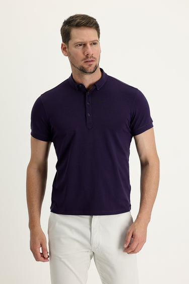 Koyu Mor Yarım İtalyan Yaka Regular Fit Süprem Tişört