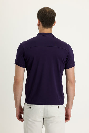 Koyu Mor Yarım İtalyan Yaka Regular Fit Süprem Tişört
