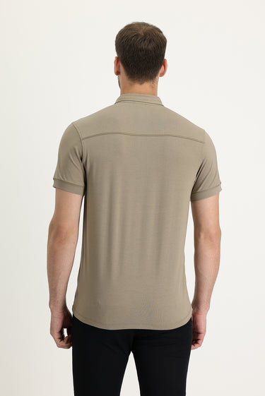 Koyu Vizon Yarım İtalyan Yaka Regular Fit Süprem Tişört