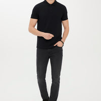 Siyah Polo Yaka Slim Fit Dar Kesim Pamuk Tişört