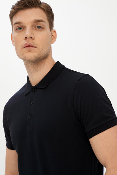 Siyah Polo Yaka Slim Fit Dar Kesim Pamuk Tişört