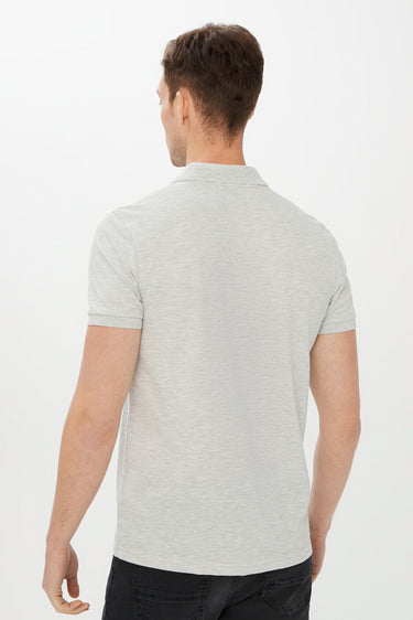 Açık Gri Melanj Polo Yaka Slim Fit Dar Kesim Pamuk Tişört