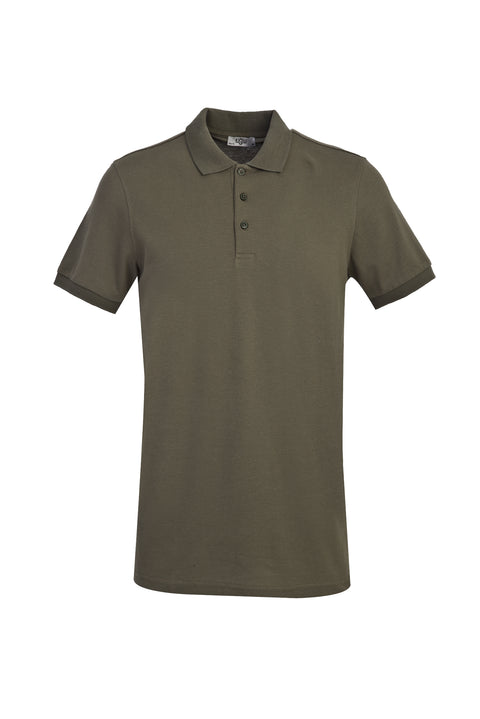 Medium Khaki Polo Collar Slim Fit Narrow Cut Cotton T-shirt