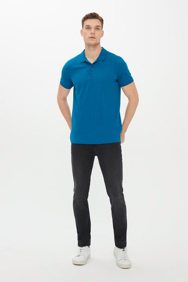 Petrol Yeşili Polo Yaka Slim Fit Dar Kesim Pamuk Tişört
