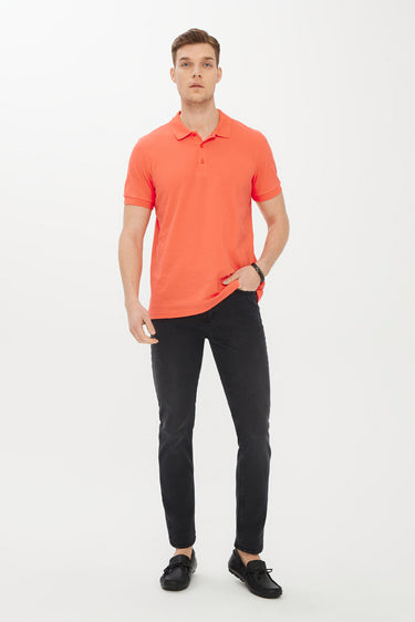Mercan Kırmızı Polo Yaka Slim Fit Dar Kesim Pamuk Tişört