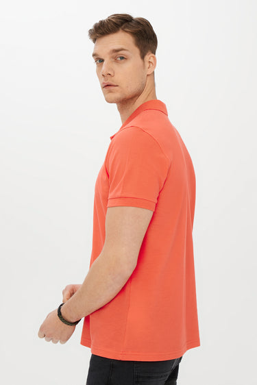 Mercan Kırmızı Polo Yaka Slim Fit Dar Kesim Pamuk Tişört