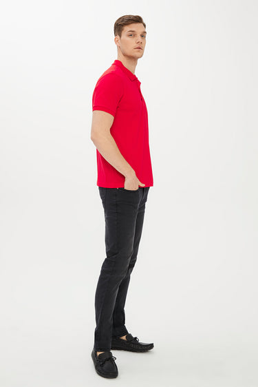 Bayrak Kırmızı Polo Yaka Slim Fit Dar Kesim Pamuk Tişört