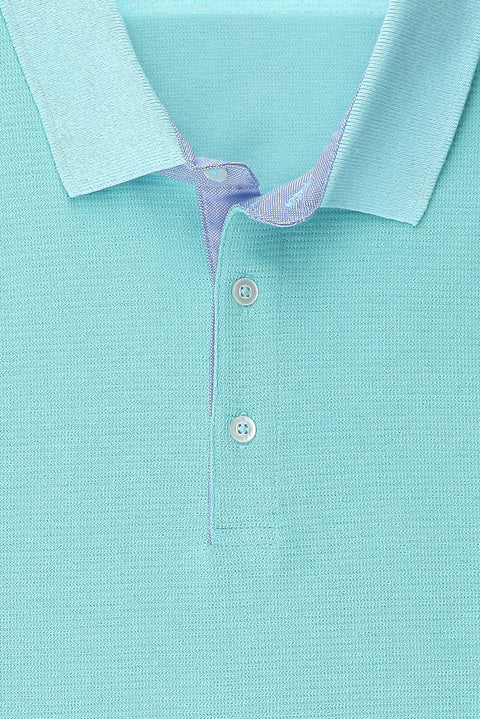 Koyu Mavi Polo Yaka Slim Fit Dar Kesim Desenli Pamuk Tişört