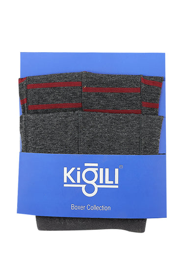 Orta Füme 2'li Çizgili Pamuklu Süprem Boxer Seti