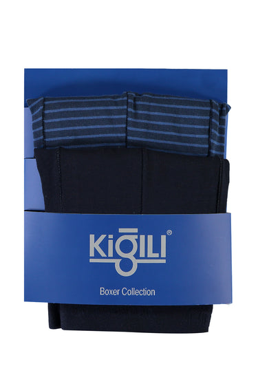 Uçuk Mavi 2'li Çizgili Pamuklu Süprem Boxer Seti