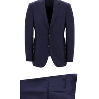 Koyu Lacivert Slim Fit Dar Kesim Yünlü Takım Elbise