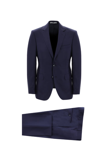 Koyu Lacivert Slim Fit Dar Kesim Yünlü Takım Elbise