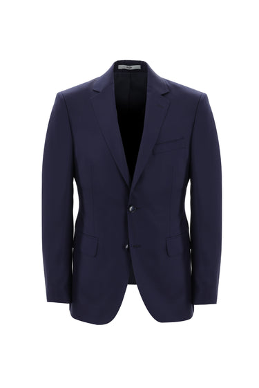 Koyu Lacivert Slim Fit Dar Kesim Yünlü Takım Elbise