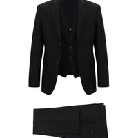 Siyah 7 Drop Slim Fit Dar Kesim Yelekli Takım Elbise
