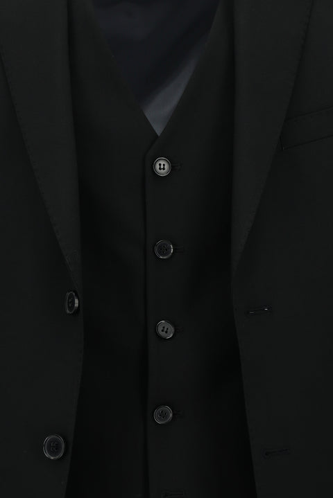 Siyah 7 Drop Slim Fit Dar Kesim Yelekli Takım Elbise