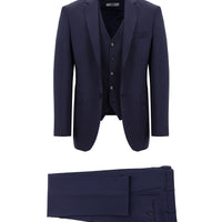 Koyu Lacivert Slim Fit Dar Kesim Klasik Yelekli Takım Elbise
