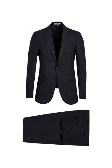 Koyu Lacivert Slim Fit Dar Kesim Yünlü Takım Elbise