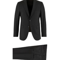 Siyah Slim Fit Dar Kesim Yünlü Klasik Takım Elbise