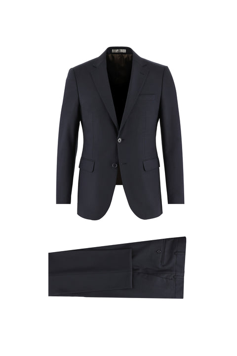 Koyu Lacivert 7 Drop Slim Fit Dar Kesim Yünlü Takım Elbise