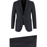 Koyu Lacivert Slim Fit Dar Kesim Yünlü Klasik Takım Elbise