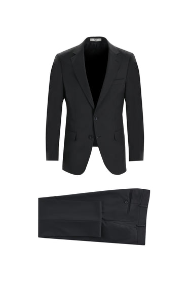 Siyah Slim Fit Dar Kesim Yünlü Klasik Takım Elbise