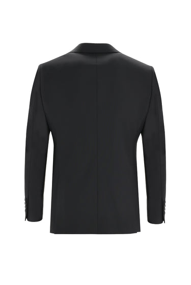 Siyah Slim Fit Dar Kesim Yünlü Klasik Takım Elbise